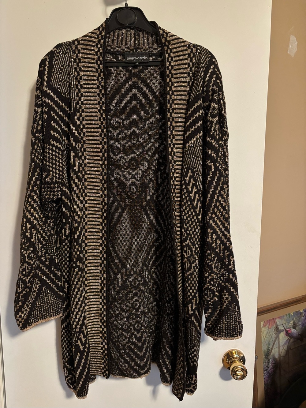 Pierre Cardin Black and Cream Geometric Open-Front Cardigan